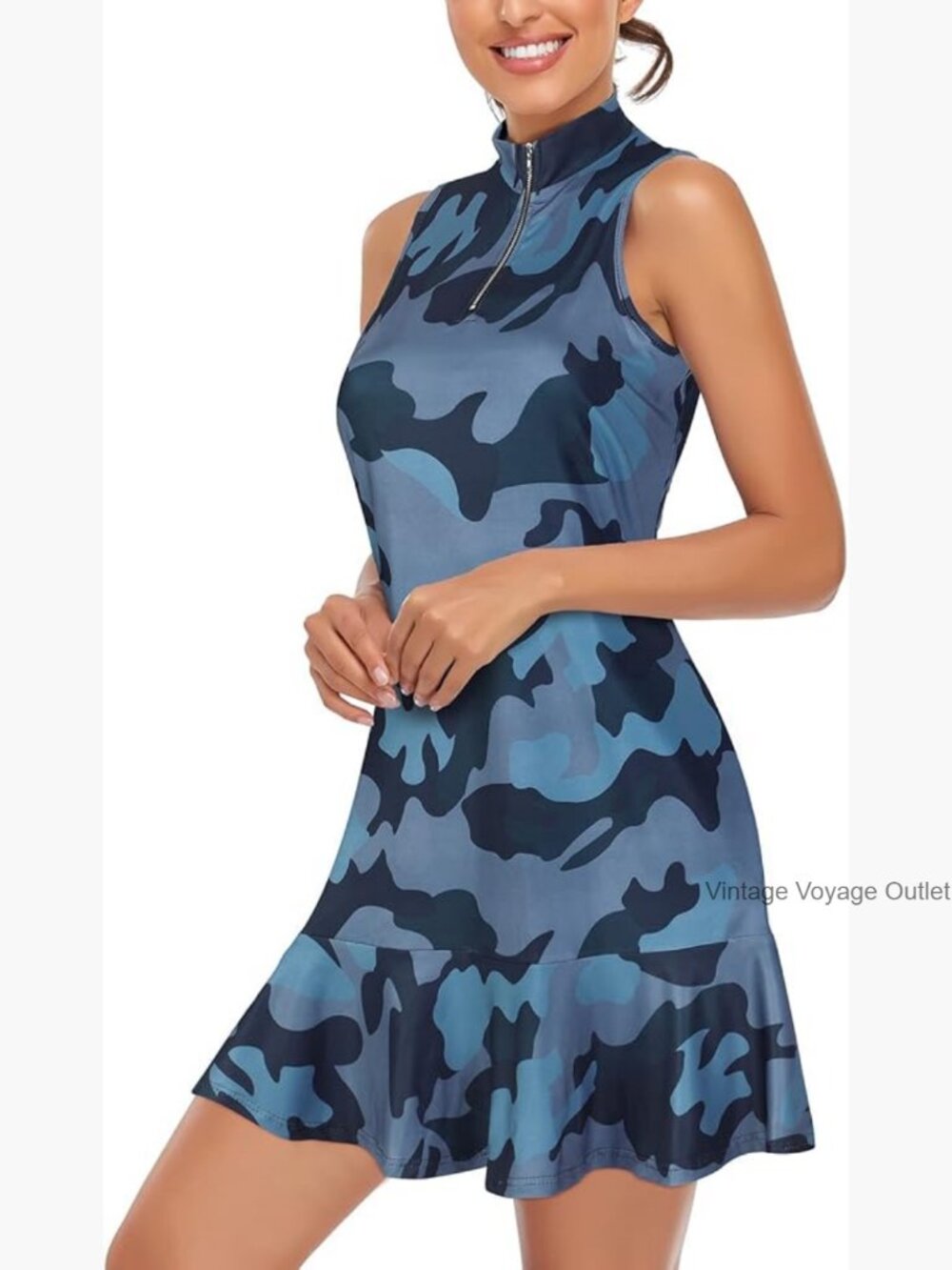 Sleeveless Pleated Zip Up Golf Tennis Dress Athletic Sports Workout